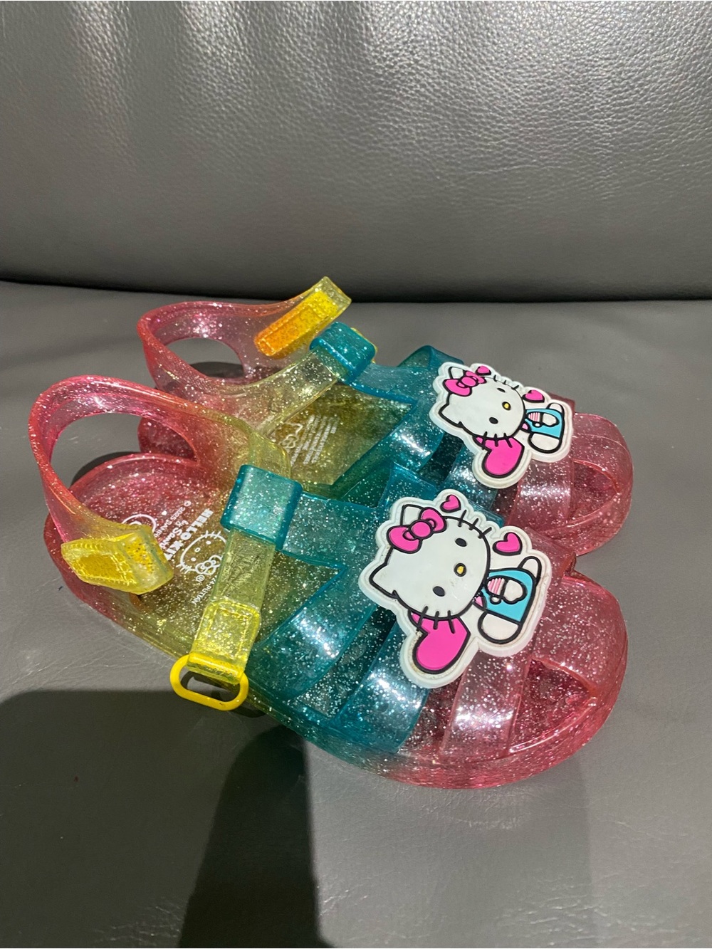 Hello Kitty Glitter Ombre Jelly Sandals in Pink, Teal & Yellow